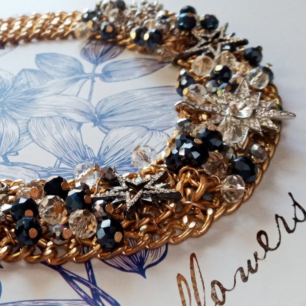 Stunning Starburst Statement Chunky Necklace Blac… - image 6